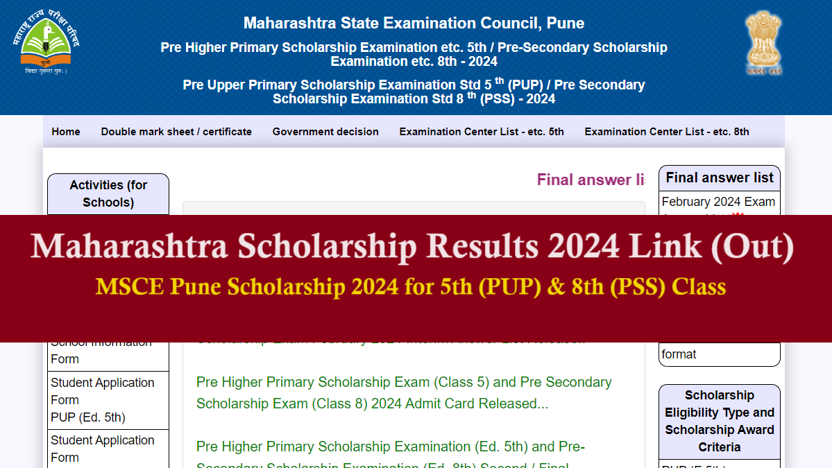 PUP, PSS Result 2024 MSCE Pune Link (Out) Maharashtra Class 5th 8th ...