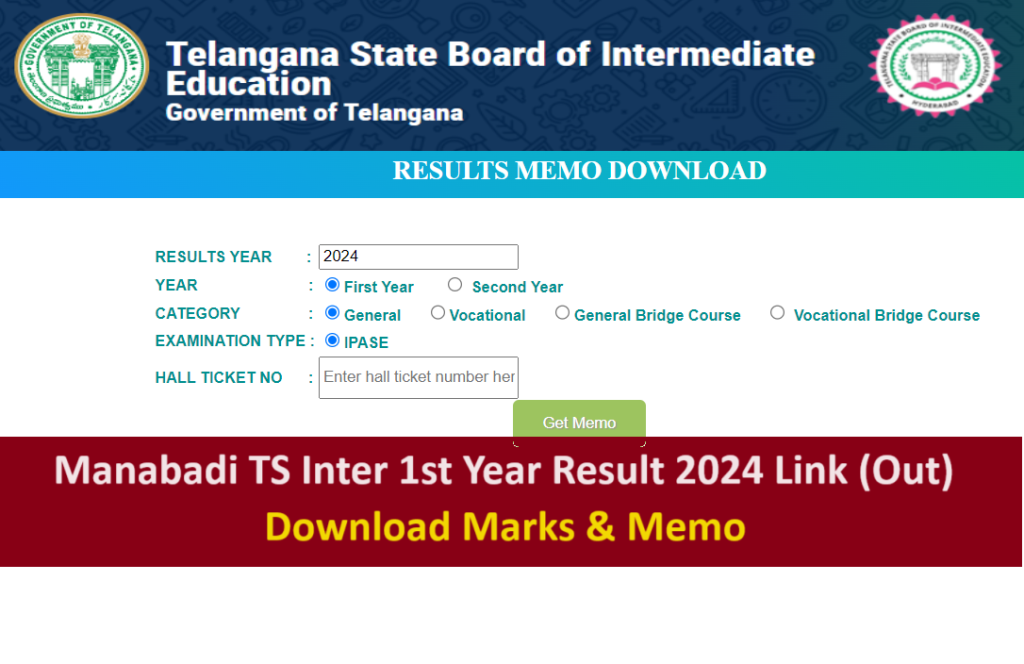 Manabadi TS Inter 1st Year Result 2024 Name Wise
