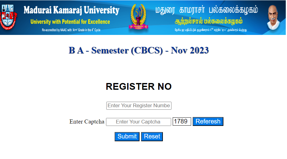 MKU BA Semester (CBCS) Nov 2023 Results link