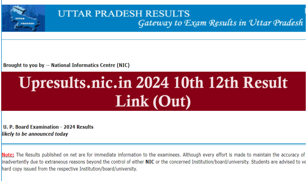 upresults.nic.in 2024 Class 10 12 Result Name Wise link