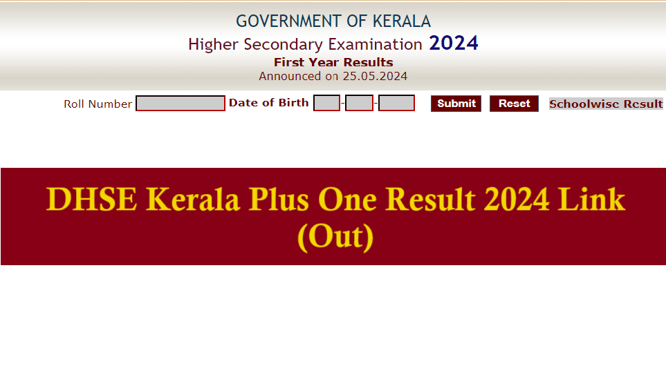 Kerala HSE 1st Year Result 2024 Link