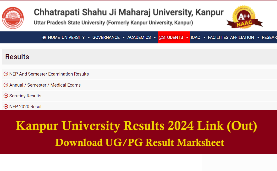 Kanpur University Results 2024 Link (Out) csjmu.ac.in BA B.Sc 1st