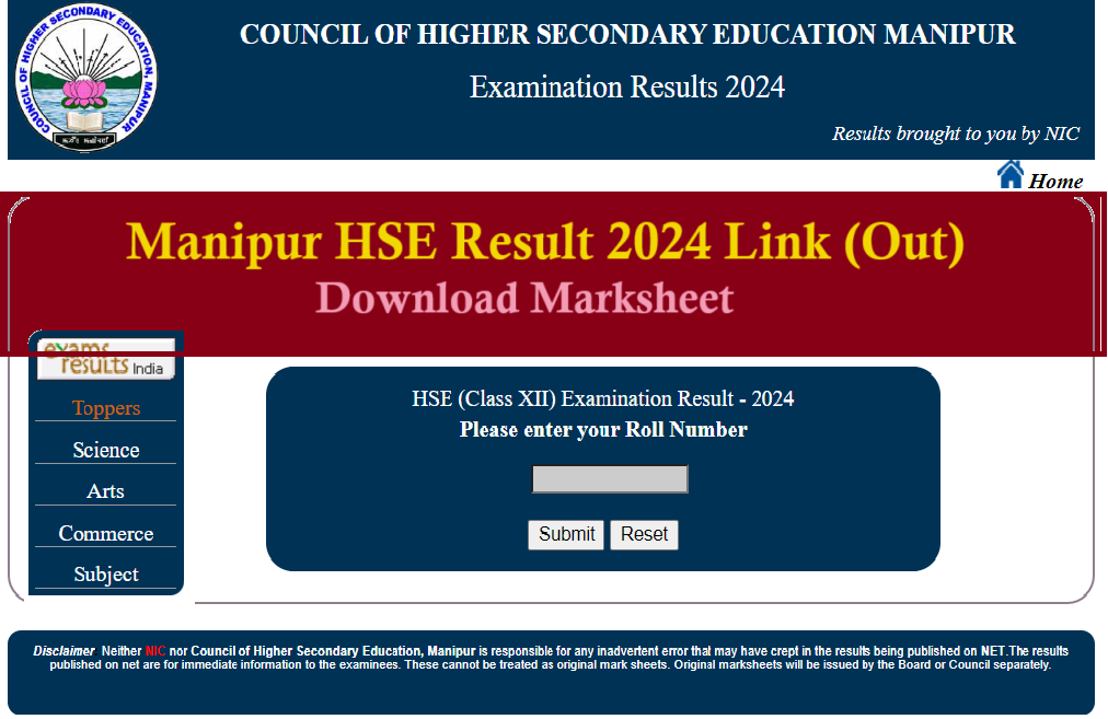 Manipur HSE Result 2024 Name Wise Link