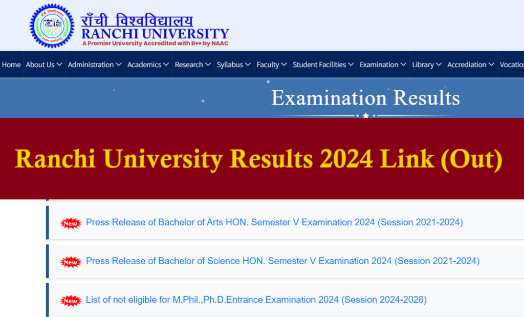 Ranchi University Results 2024 Link