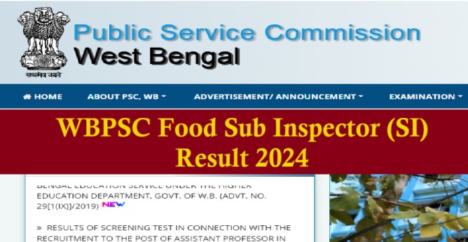 WBPSC Food Sub Inspector (SI) Result 2024